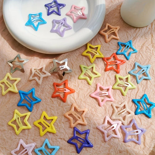 10pcs/30pcs Cute Hollow Star Hair Clips Vibrant Colorful Snap Design Perfect for Styling and Makeup Ideal ' Gift Holiday Gift