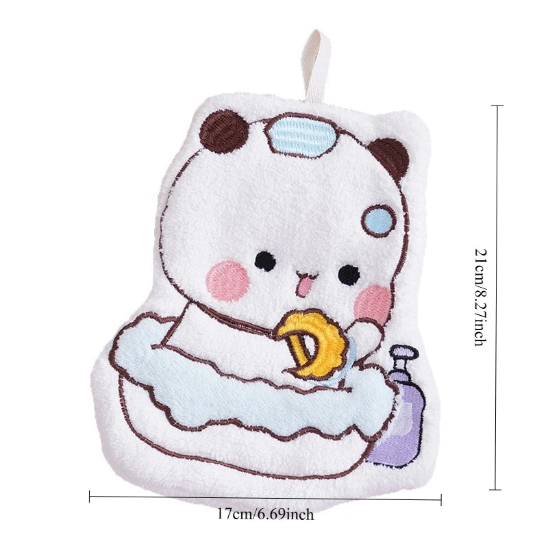 Kawaii Cartoon Bubu Dudu Hand Towel Double Layer Thick Absorbent Coral Fleece Hanging Towel Cute Cartoon Towel for Home Towel