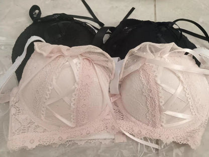 Lolita Prom Solid Color Sweet Bra Sexy Lace Bra Adjustable Gathering Anti-Expansion Bra Sweet Temperament Court Bra