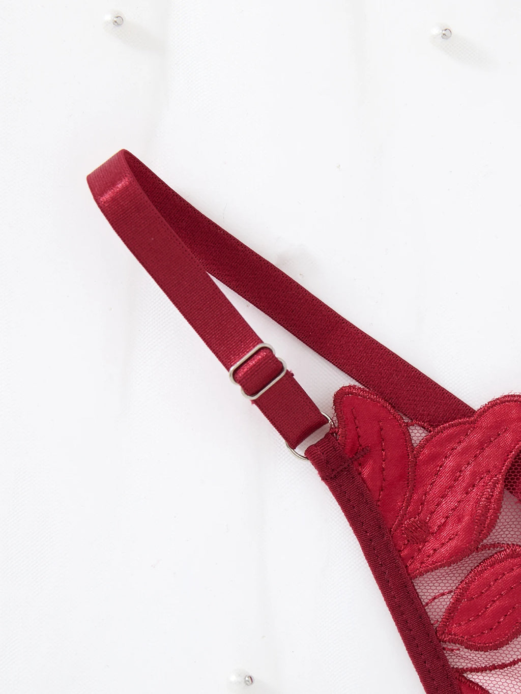 Wine Red Floral Embroidered Bra & Thong Set