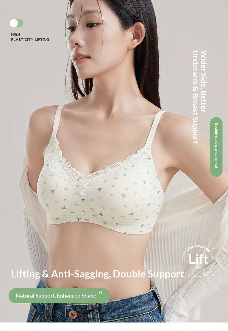 Women's Floral Lace Wireless Bra Set