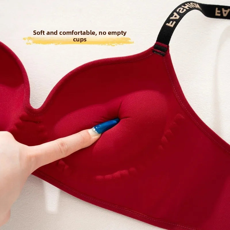 New Red Smooth Push Up Bra for Small Chest, Thickened Seamless Lift, Wireless T-Shirt Bra for A/B Cup