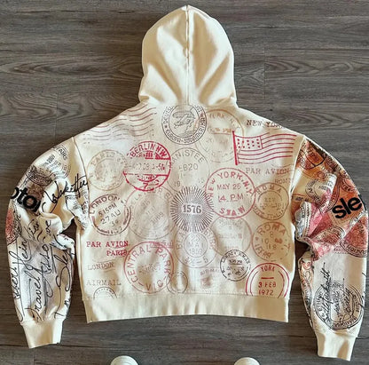 Retro Y2K Graphic Zip-Up Hoodie