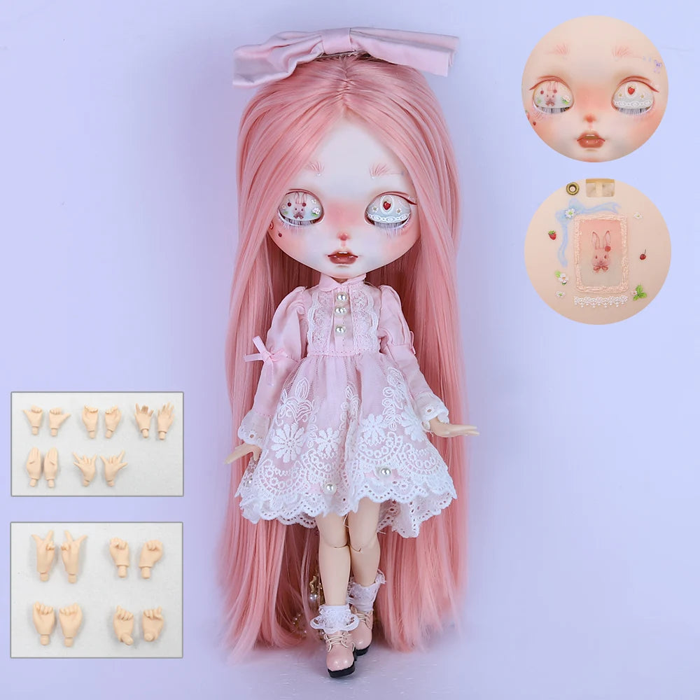 ICY DBS Blyth 1/6 Doll Hand Painted Set Cute Bunny Frosted Face Doll Set SD