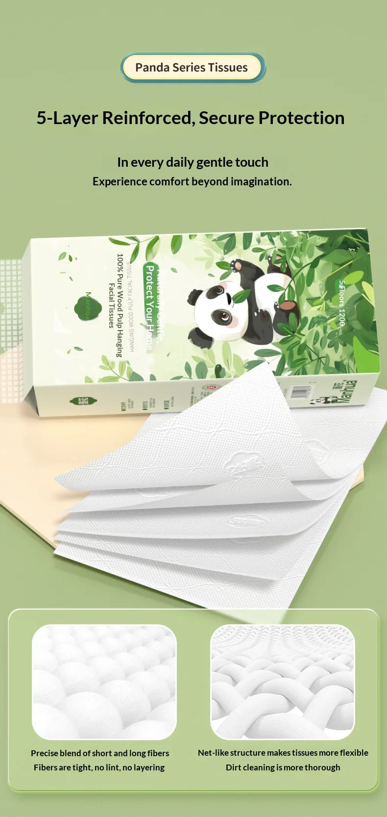 3PCS Family Set, Five Layers, 1200 Thick Large Capacity Napkins, Soft and Non Shedding, Original Wood Pulp Hanging Napkins