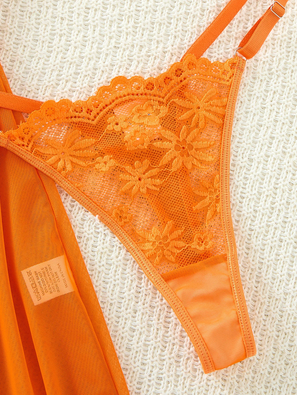 Orange Lace Mesh Sleepwear Set