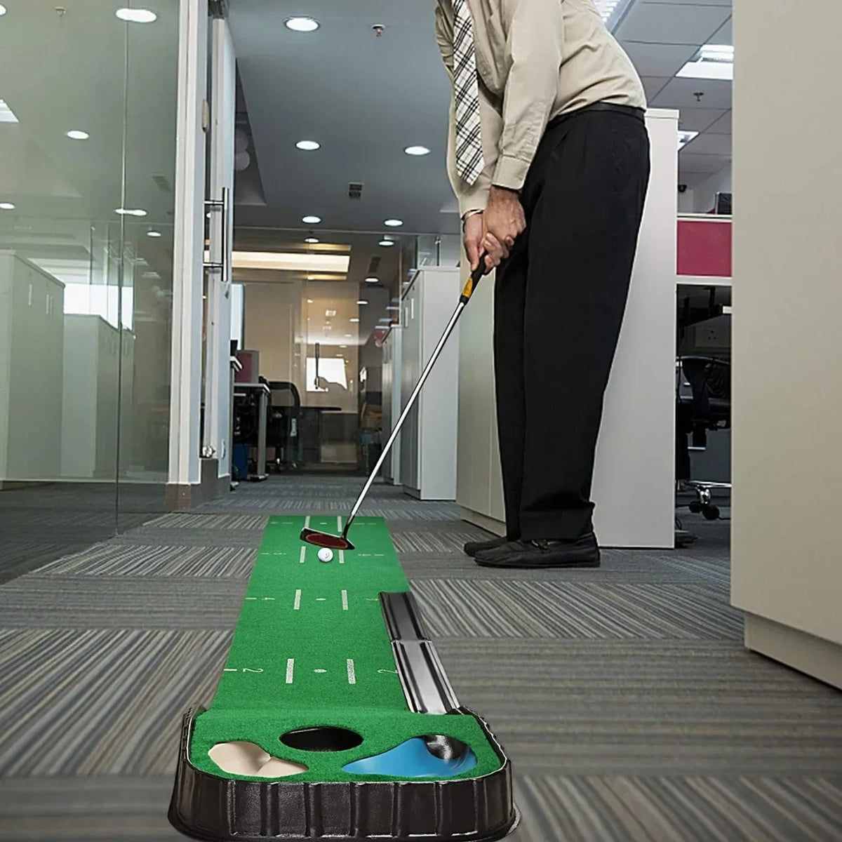 Golf Indoor Putting Mat Putter Trainer Green Carpet Practice Set Ball Return Mats PM005