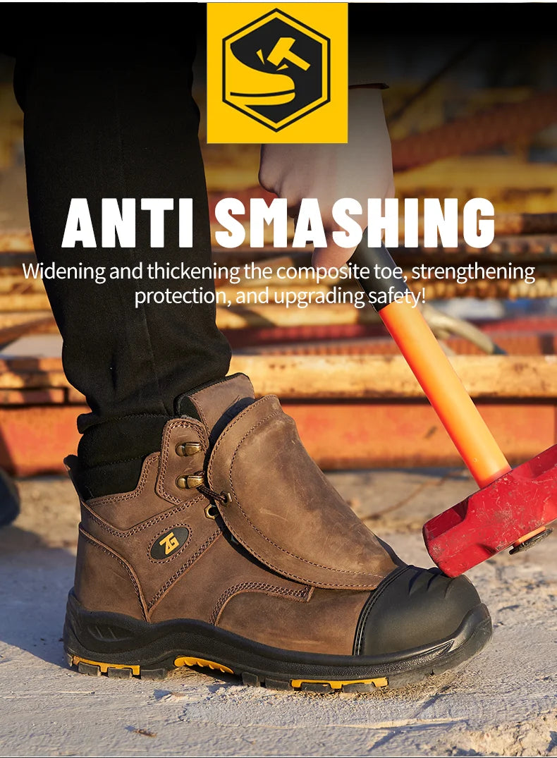 Genuine Leather Work Safety Boots Men High Temperature Resistant Welding Shoes Puncture-Proof Indestructible Shoes Work Boots