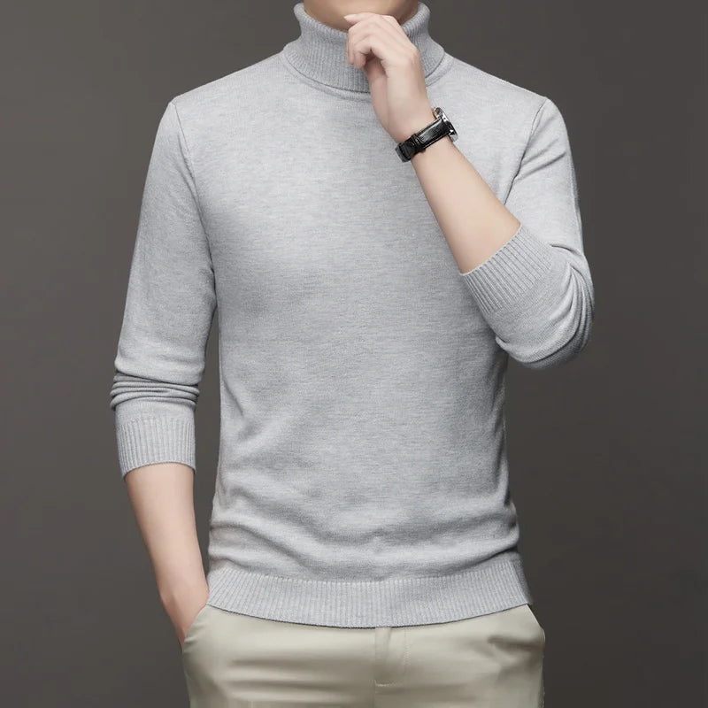 2026 New Mens Knitted Sweaters Solid Color Turtleneck Breathable Pullovers Warm Outdoor Basic Streetwear autumn Business Tops