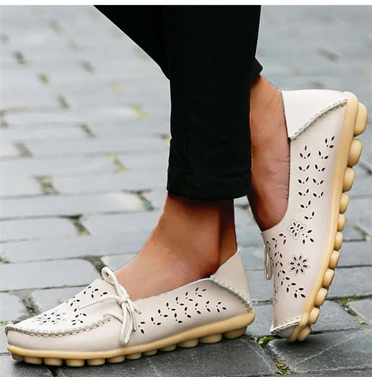Women's Leather Ballet Flats — Hollow Slip-On Ballerina Shoes