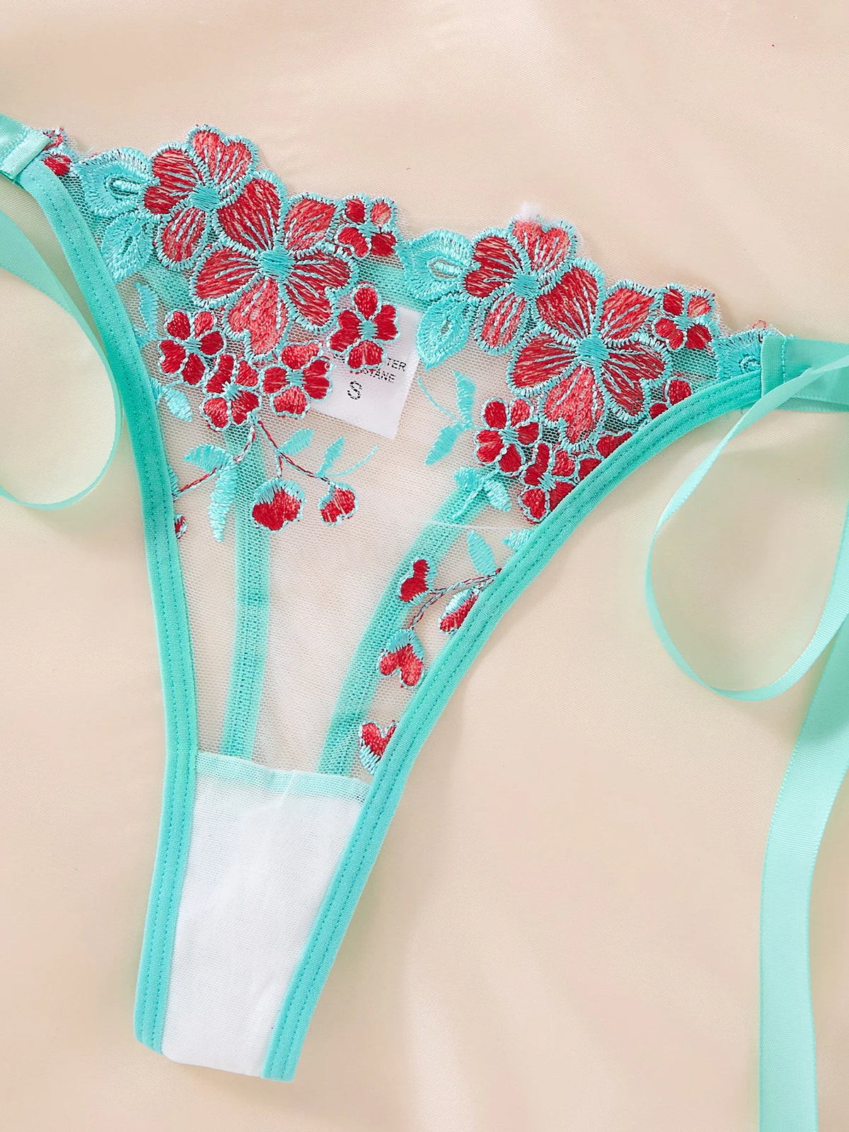 Women's Sheer Floral Embroidered Bra & Brief Set