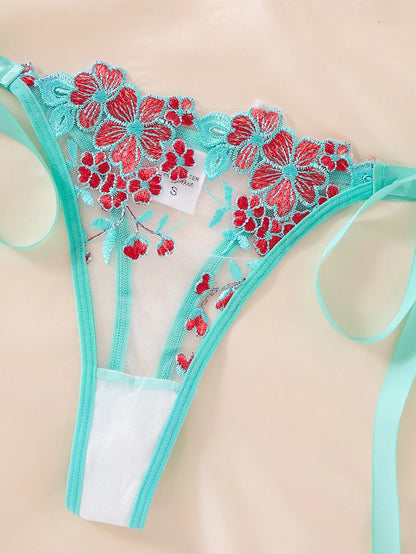 Women's Sheer Floral Embroidered Bra & Brief Set