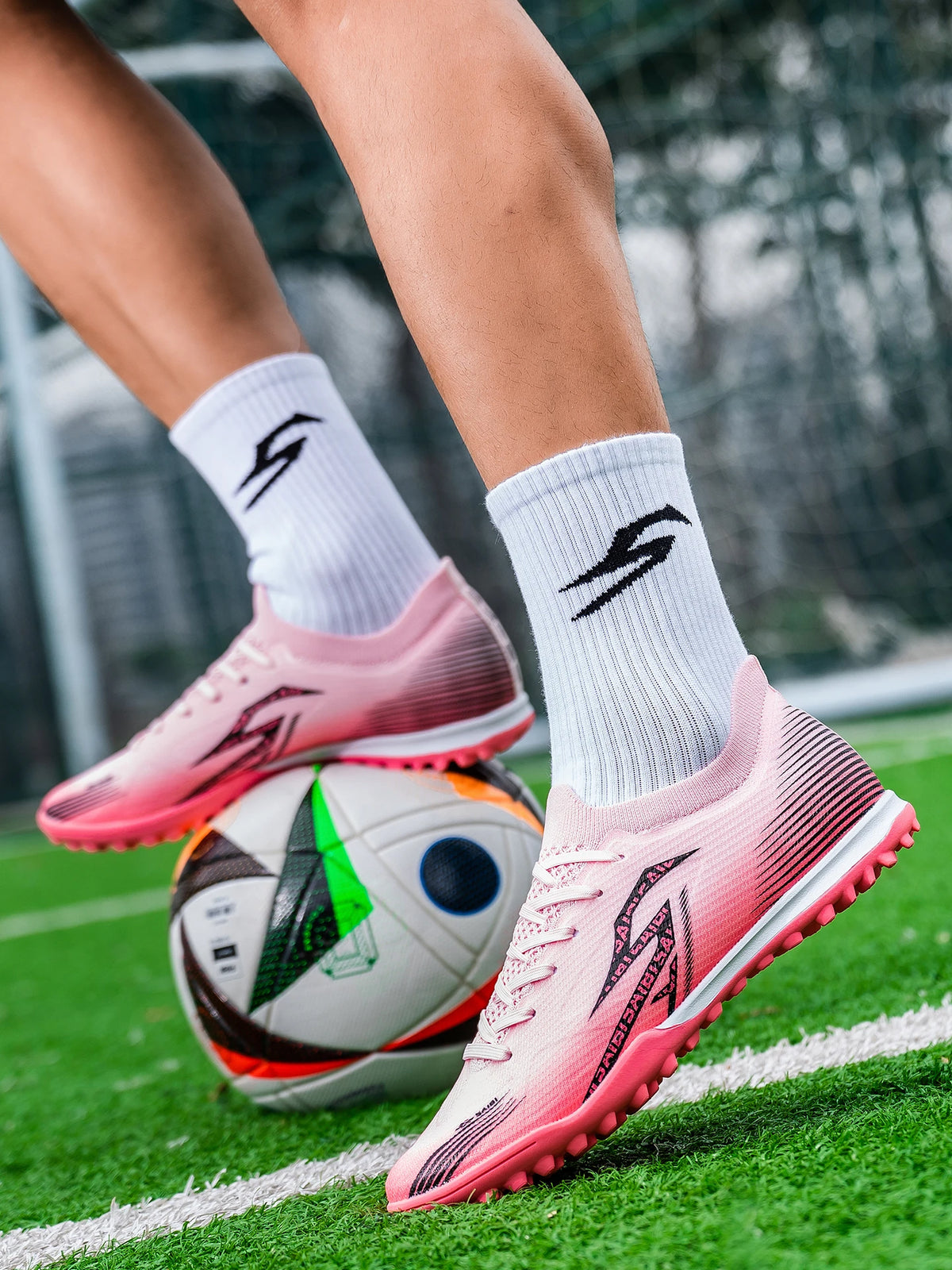 Men TF Turf Soccer Shoes Breathable PU Upper Anti‑Slip Rubber Outsole Light Footwear For Artificial Grass Training