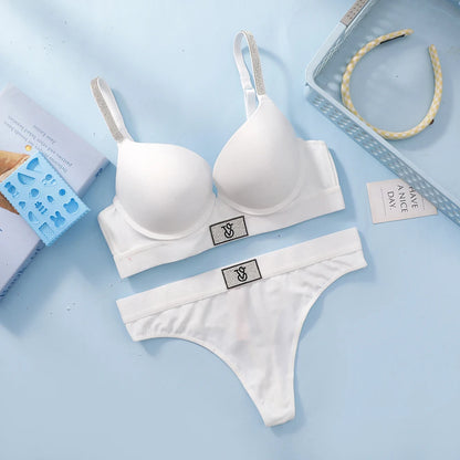 Victoria Secret Very Sexy Logo Shine Strap Push Up Bra Shine Script Thong Panty Women Lace Lingerie Set Hot Trending