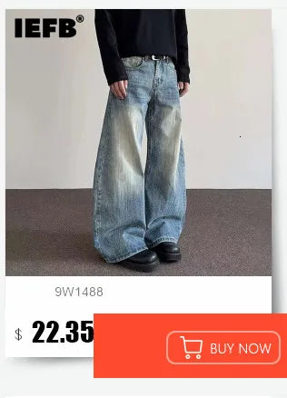 IEFB Men's Jeans New Korean Personality Straight Wide Leg Denim Pants Fashion Autumn Spring Vintage Male Trousers 9A5577