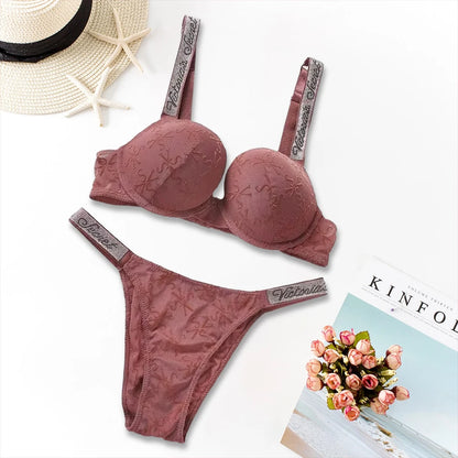Women's Heart-Pattern Lace Bralette Set