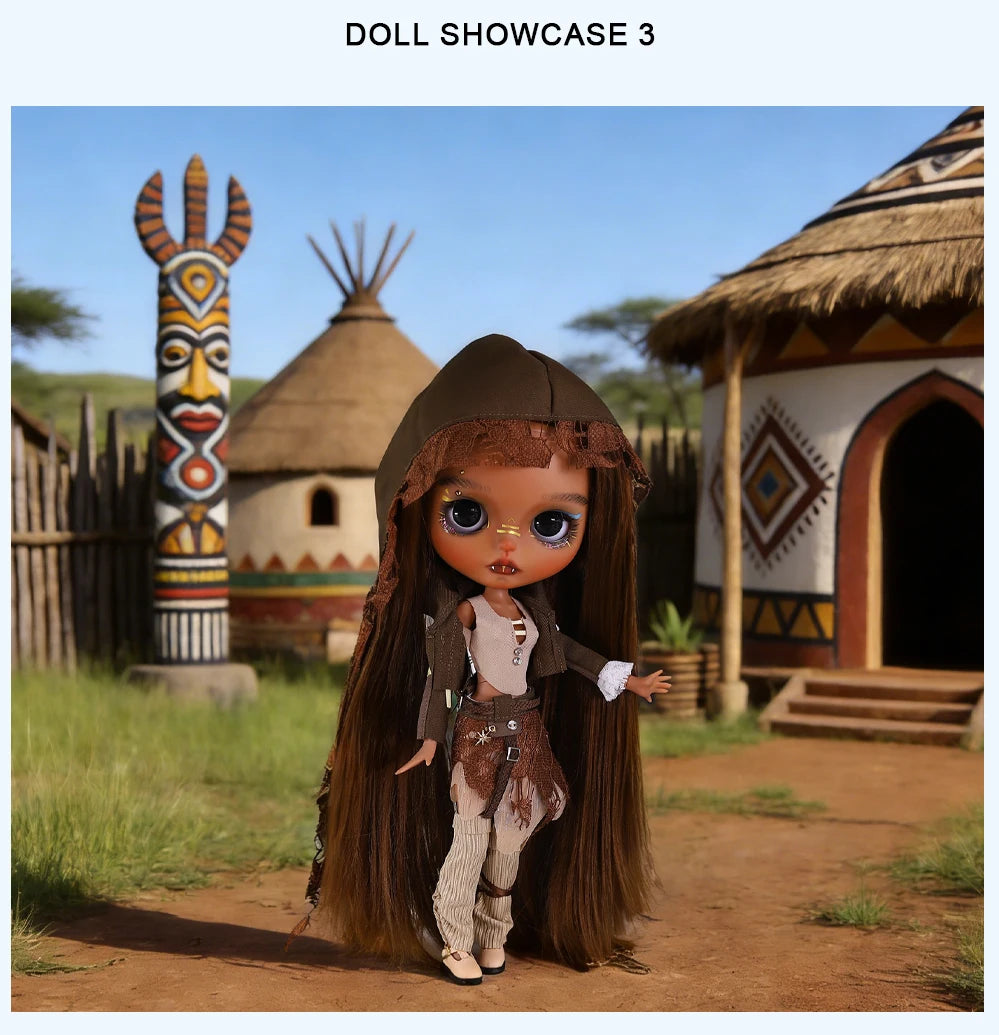 ICY DBS Blyth 1/6 Doll Hand drawn Set Black Skin Long Eyelash Sleeping Eye Special Eye