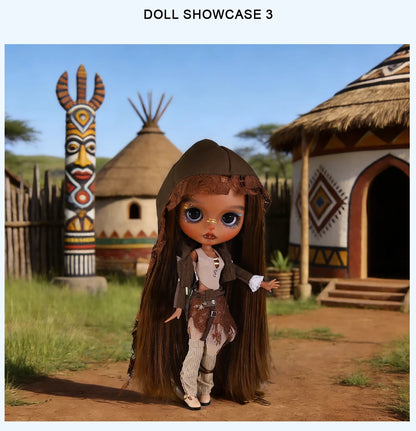 ICY DBS Blyth 1/6 Doll Hand drawn Set Black Skin Long Eyelash Sleeping Eye Special Eye