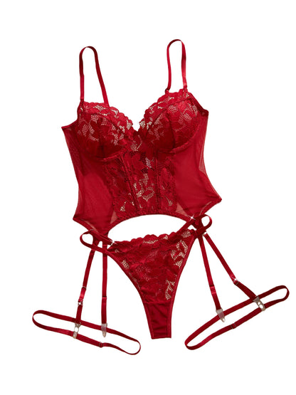 Women's Floral Lace 3-Piece Lingerie Set