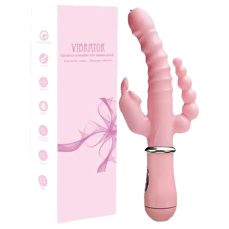 3 In 1 Dildo Rabbit Vibrator Clitoris G-Spot Rechargeable Anal Clit Vibrator Tongue Licking Double Rod Masturbation Stick