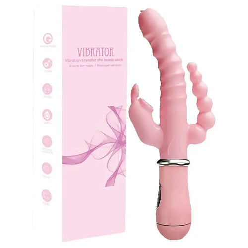 3 In 1 Dildo Rabbit Vibrator Clitoris G-Spot Rechargeable Anal Clit Vibrator Tongue Licking Double Rod Masturbation Stick