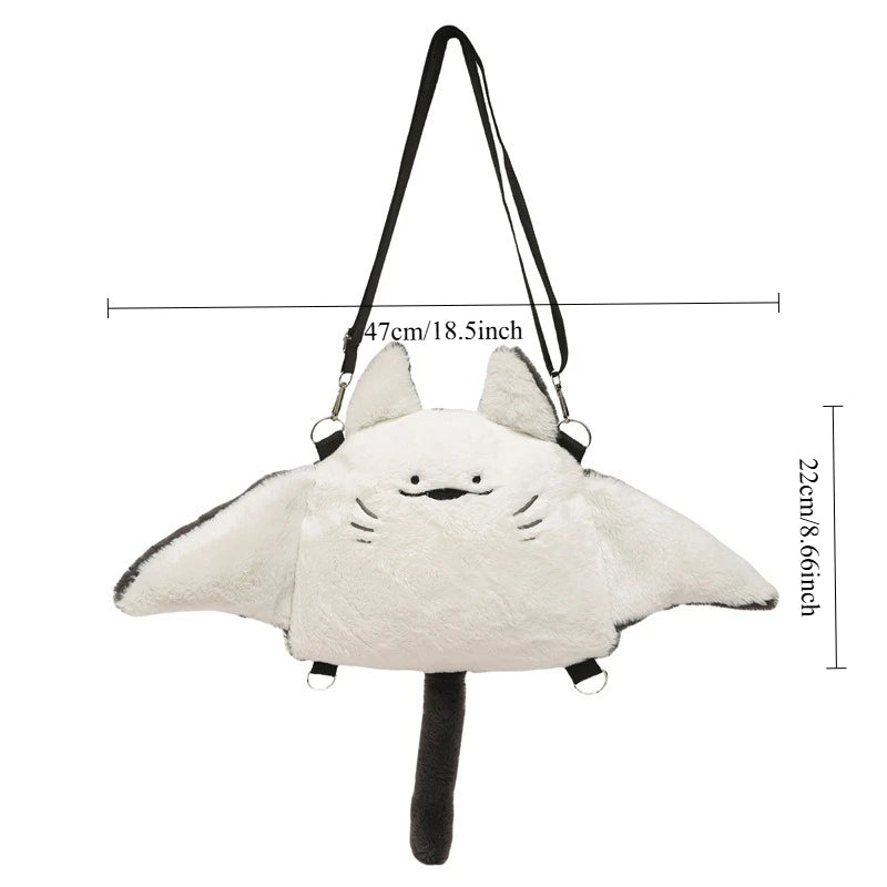 Creative Manta Ray Plush Backpacks Cute Fluffy Cartoon Animal Shoulder Crossbody Bag Casual Plushie Schoolbag Women Kawaii Gifts
