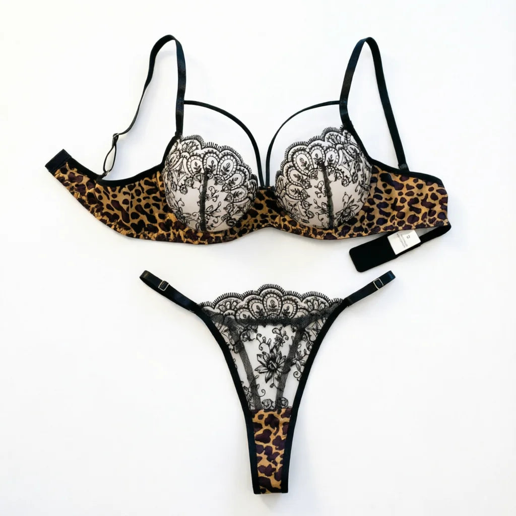 Black Leopard Floral Bra & Brief Set