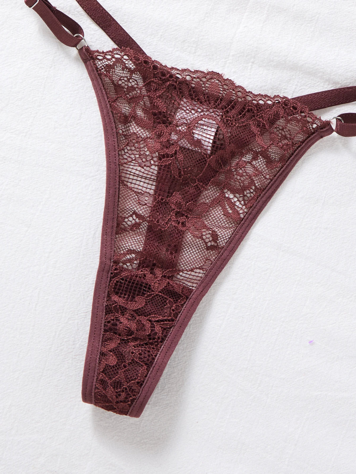 Women's Brown Lace Deep-V Bra & G-String Set
