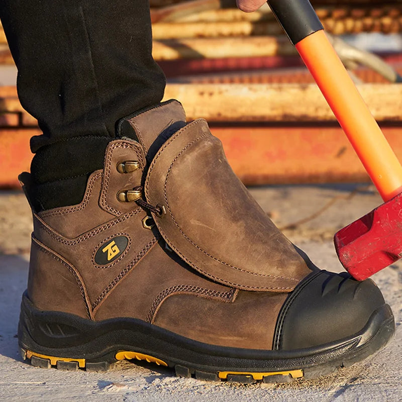 Genuine Leather Work Safety Boots Men High Temperature Resistant Welding Shoes Puncture-Proof Indestructible Shoes Work Boots