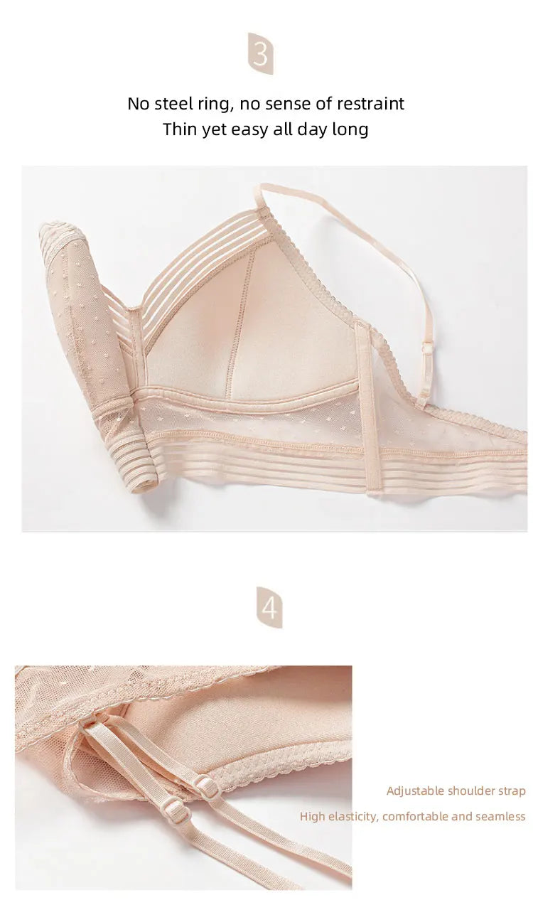 U-Shaped Backless Beautiful and sexy Bra Plus Size Lace Bra, Women's Invisible No Steel Ring Fashion Triangle Cup Bra