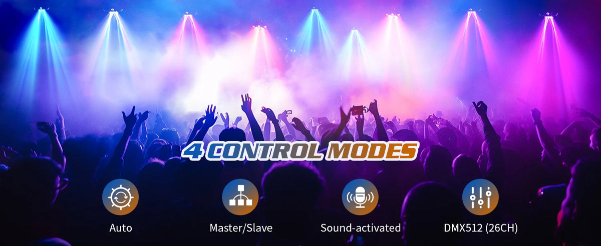 Fieryzeal 150W 6-Arm RGBW Beam Moving Head Light with Strip Effect Stage Light DMX512 Honeycomb Beam Strobe Effect for DJ Party