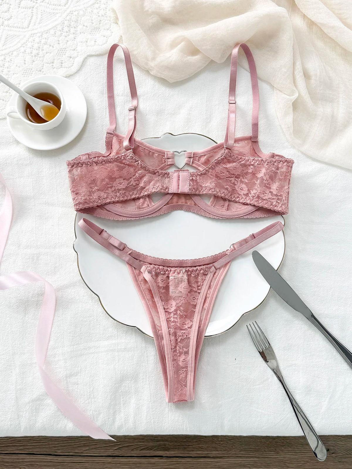 Women's Heart Buckle Bra & Panty Set