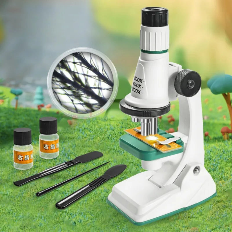 Kids Microscope Kit 200x 600x 1200x Biological Science Stem Toy Hand Loupe School Educational Pocket Microscope with LED Light