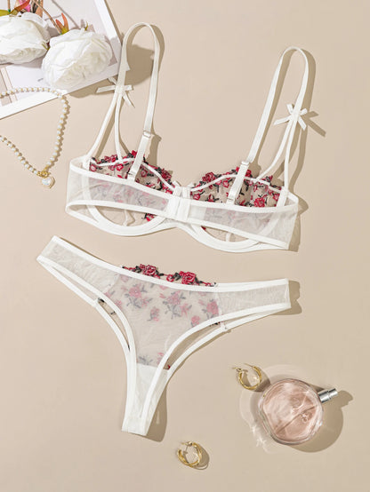 Women's Floral Embroidered Bra & Panty Set