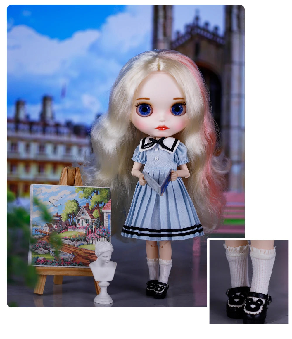 ICY DBS Blyth Doll Pleated Skirt Leather Jacket Hat Set Anime Girl jiontBody 1/6 BJD