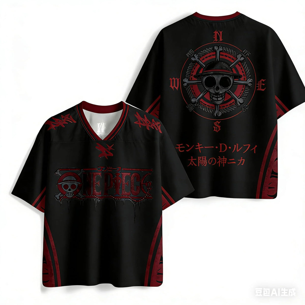Bandai 2026 One Piece Luffy Anime T-shirt Retro Baseball Jersey Style Printed Y2k Street Wear Harajuku Family Matching