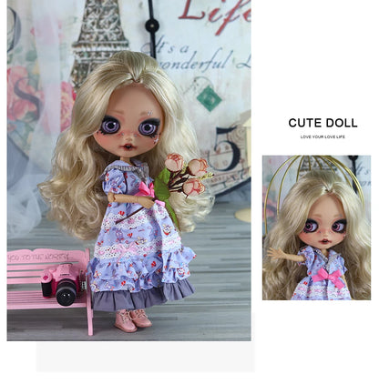 ICY DBS Blyth 1/6 Doll Hand Painted Set Tan Skin Long Eyelash Sleeping Doll Set SD