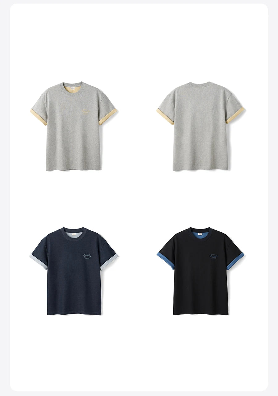 SIMWOOD 2026 Summer New 【Oversize Short Length】240gsm Moisture Wicking Quick Dry T-shirt Men Two-Tone Color Design Tops