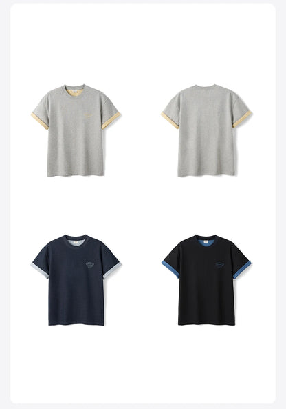 SIMWOOD 2026 Summer New 【Oversize Short Length】240gsm Moisture Wicking Quick Dry T-shirt Men Two-Tone Color Design Tops