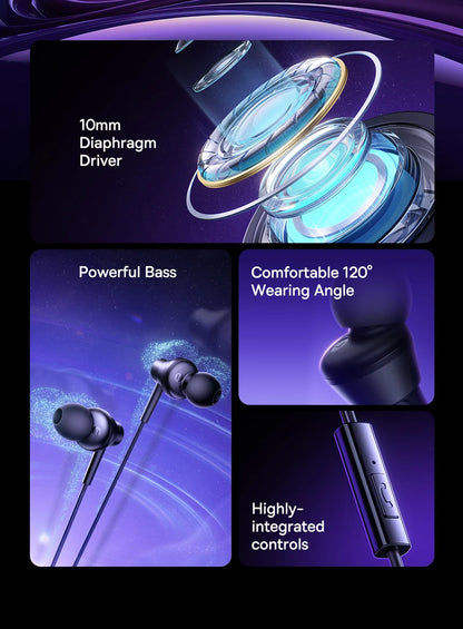 Baseus Encok CZ11/HZ11 Wired Earphones Type-C/3.5mm Jack Wired Headphones With Mic 120°Angle For Laptop Computer Tablet Phone