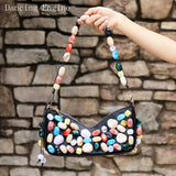 Women's PU Leather Stone Embellished Clutch Shoulder Bag – Wedding & Party, 2 Colors