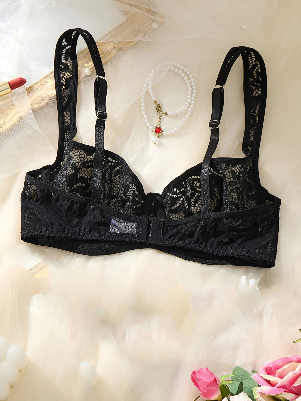 Black Floral Lace Balconette Bra