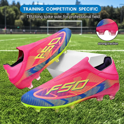 AG/FG Soccer Cleats for Men Women Youth PU Fabric Upper TPU Sole Non-Slip Wear-Resistant for Natural Grass Sports Pitch Tra