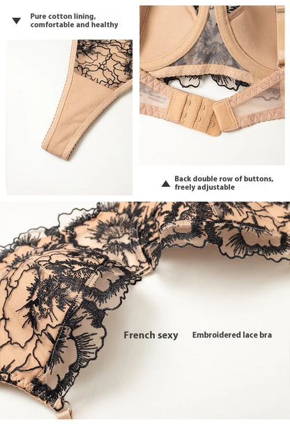 Women's Embroidered Lace Push-Up Bra Set
