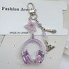 Y2K Pink Purple Gradient Color Music Earphone Beaded Keychain Creative Mini Headset Pendant Keyring Paired Lanyard Key Chain