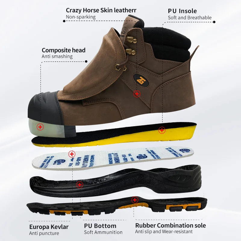 Genuine Leather Work Safety Boots Men High Temperature Resistant Welding Shoes Puncture-Proof Indestructible Shoes Work Boots