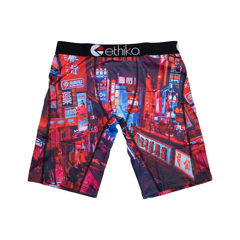 ETHIKA 1Pcs Men Underwear Boxers Breathable Mesh Crotch Man Underpants Plus Size L-3XL Mens Panties Printed Men's Boxers Briefs