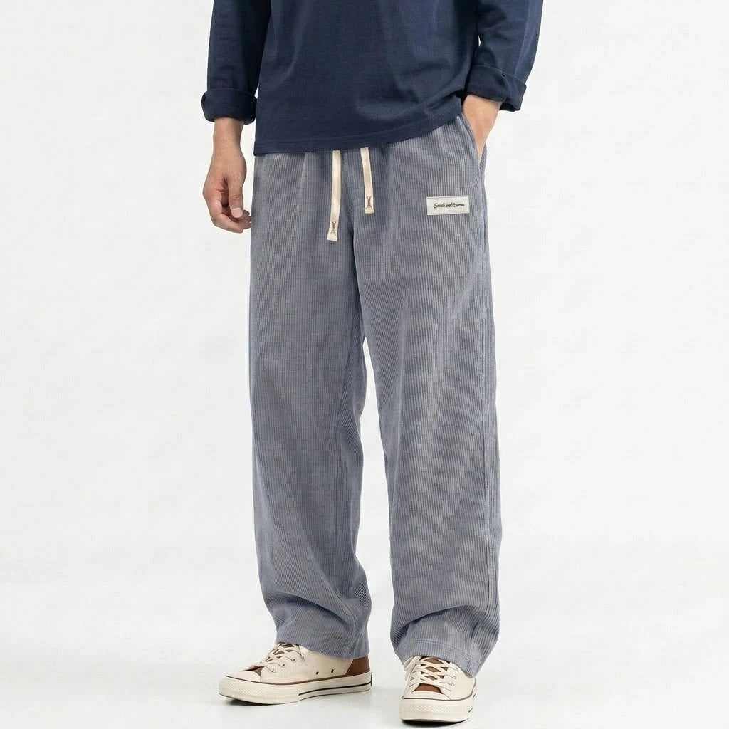 Men's Solid Corduroy Baggy Pants Casual Loose Straight Leg Trousers Elastic Waist Drawstring Streetwear Male Autumn Bottoms Man