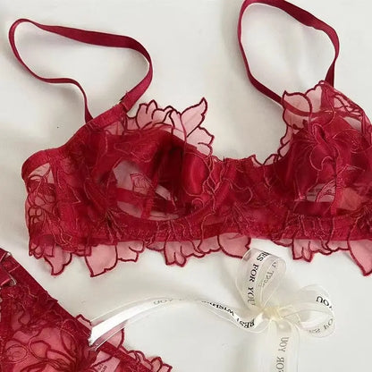 Women's Embroidered Lace Bra Set