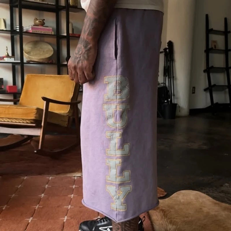 Trendy Streetwear Sweatshorts Imperfect Purple Reflective Logo Shorts Y2K Harajuku Retro Wide Leg Unisex Baggy 3/4 Length Pants